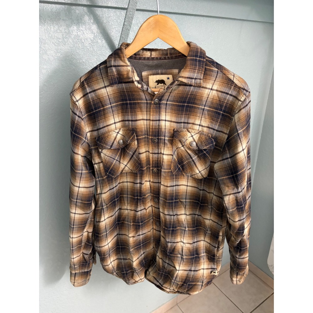 Dakota Grizzly Mens Brown Navy Plaid Lined Flannel Button Down Shirt Medium